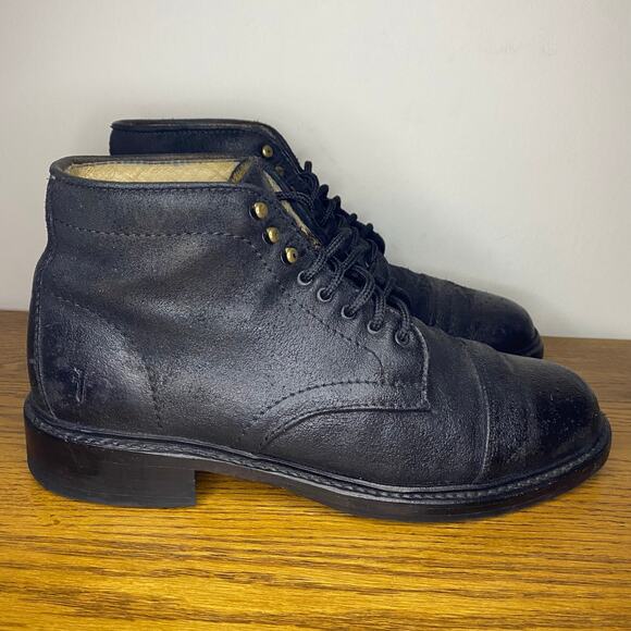 Vintage Frye Men’s Black Textured Leather Lace Up Ankle Boots Mexico Size 8.5 D - Picture 1 of 7